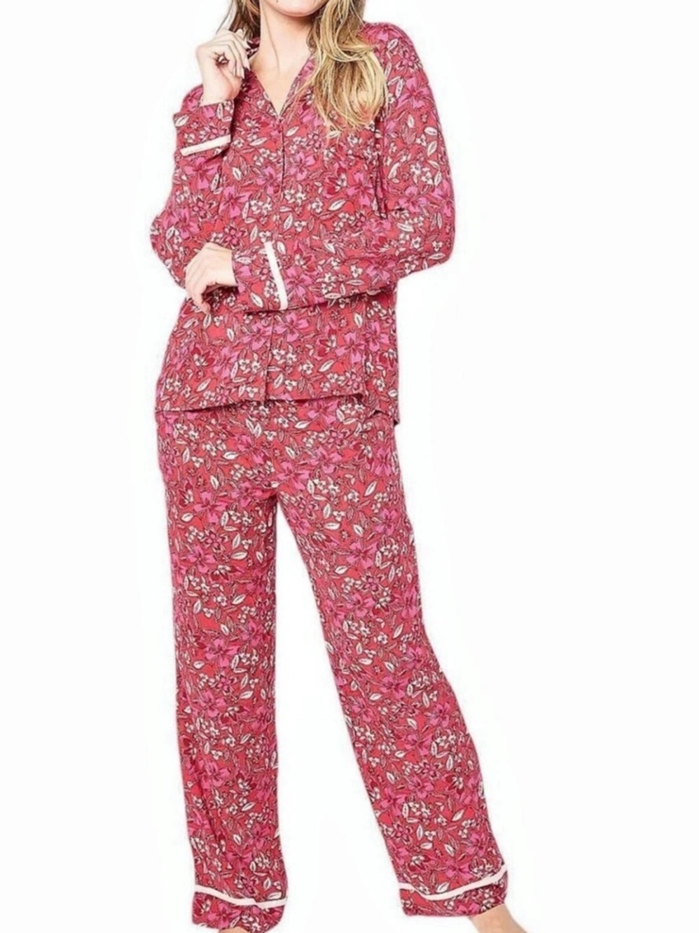 In My Sundays Florals in Poppy Red Long Sleeve & Pant Pajama Set